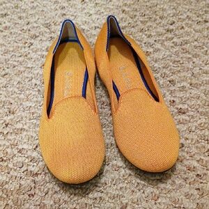 Rothy's Vibrant Yellow Pink White Strip Loafers Flats